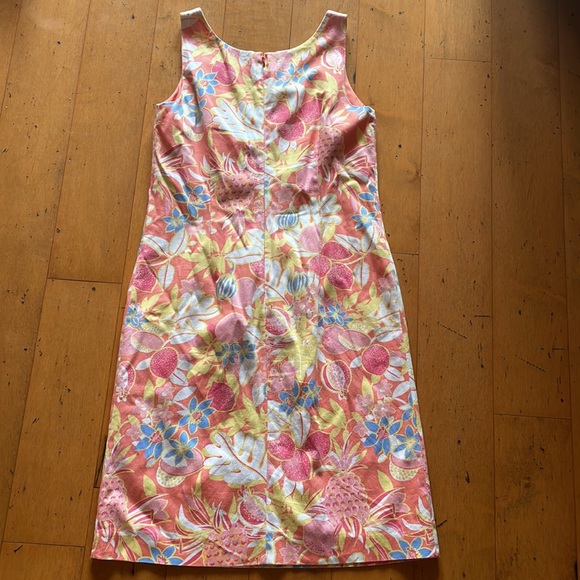 Talbots sz 4 peach, pink, yellow & blue floral sleeveless lined w/zipper in back - Picture 4 of 5